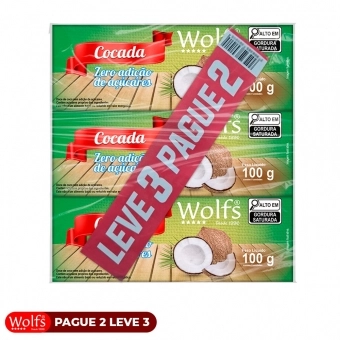 KIT PROMOCIONAL PAGUE 2 LEVE 3 DE COCADA ZERO ACUCAR WOLFS