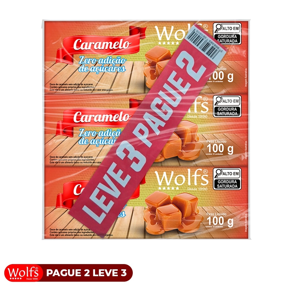 KIT PROMOCIONAL PAGUE 2 LEVE 3 DE CARAMELO ZERO ACUCAR WOLFS