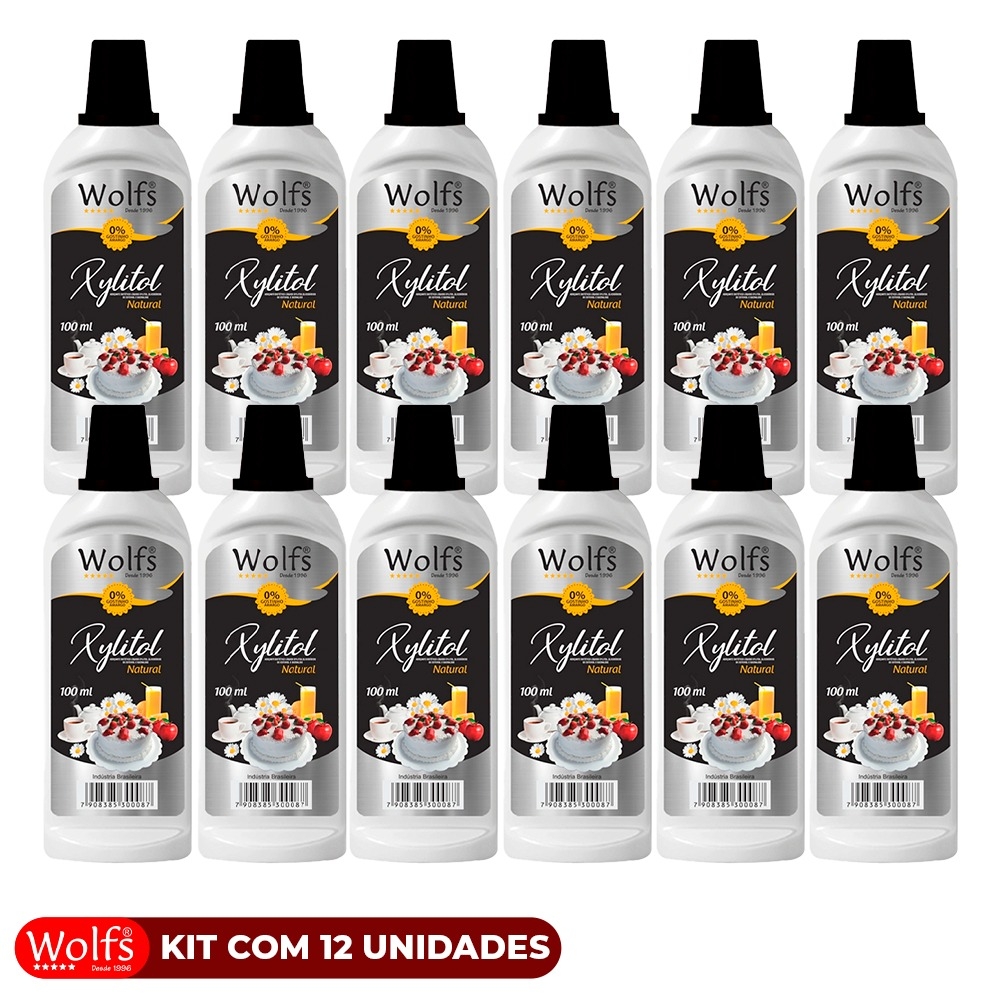KIT COM 12 UNIDADES DE ADOCANTES WOLFS XYLITOL 100ML