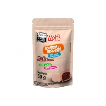 BOMBOM DE BROWNIER FIT CHOCOLATE BRANCO WOLFS ZERO AÇUCAR 50g PAUCH