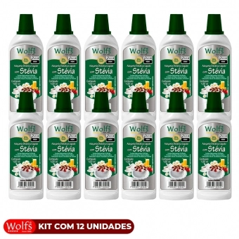 KIT COM 12 UNIDADES DE ADOCANTES WOLFS COM STEVIA 100ML