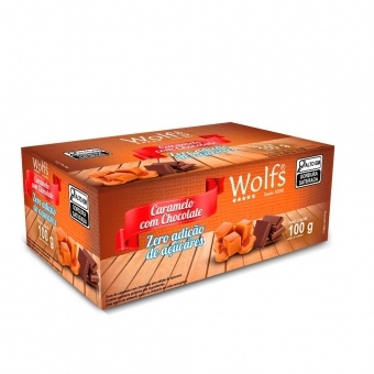 CARAMELO COM CHOCOLATE WOLFS ZERO AÇUCAR 100g (DISPLAY)