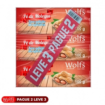 KIT PROMOCIONAL PAGUE 2 LEVE 3 DE PE DE MOLEQUE ZERO ACUCAR WOLFS