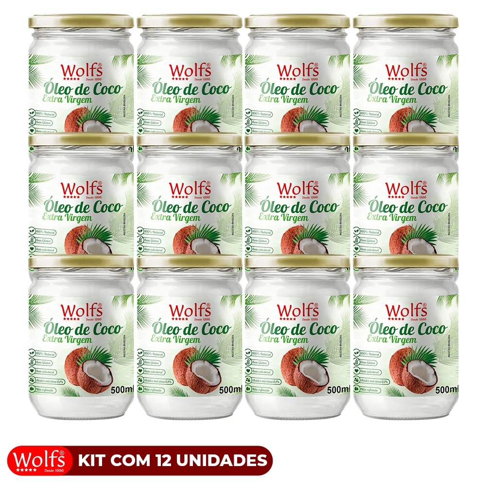 KIT COM 12 UNIDADES DE OLEO DE COCO EXTRA VIRGEM DE 500ML