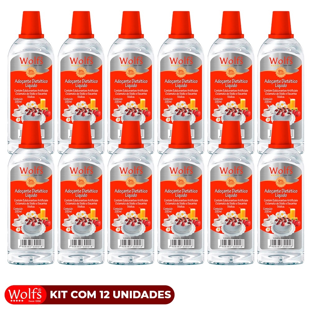 KIT COM 12 UNIDADES DE ADOCANTES WOLFS CICLAMATO E SACARINA 100ML