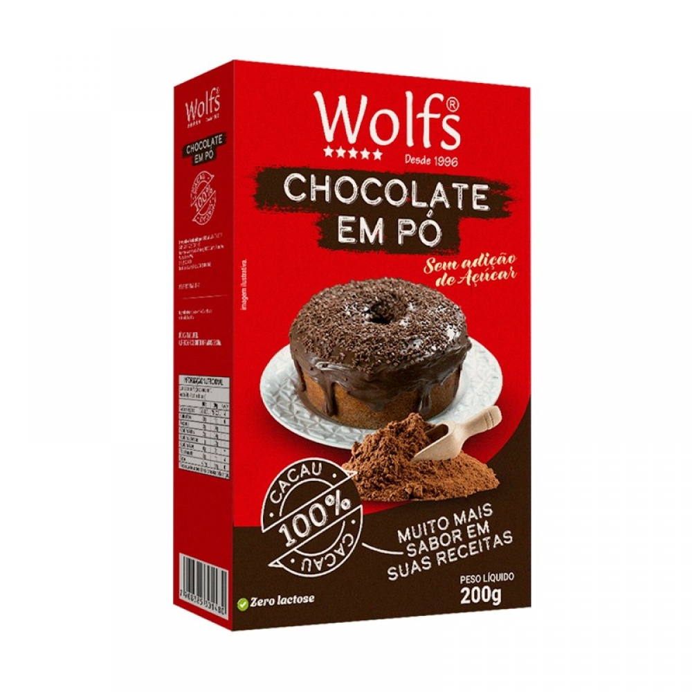 CHOCOLATE EM PÓ SEM AÇUCAR  WOLFS 200G