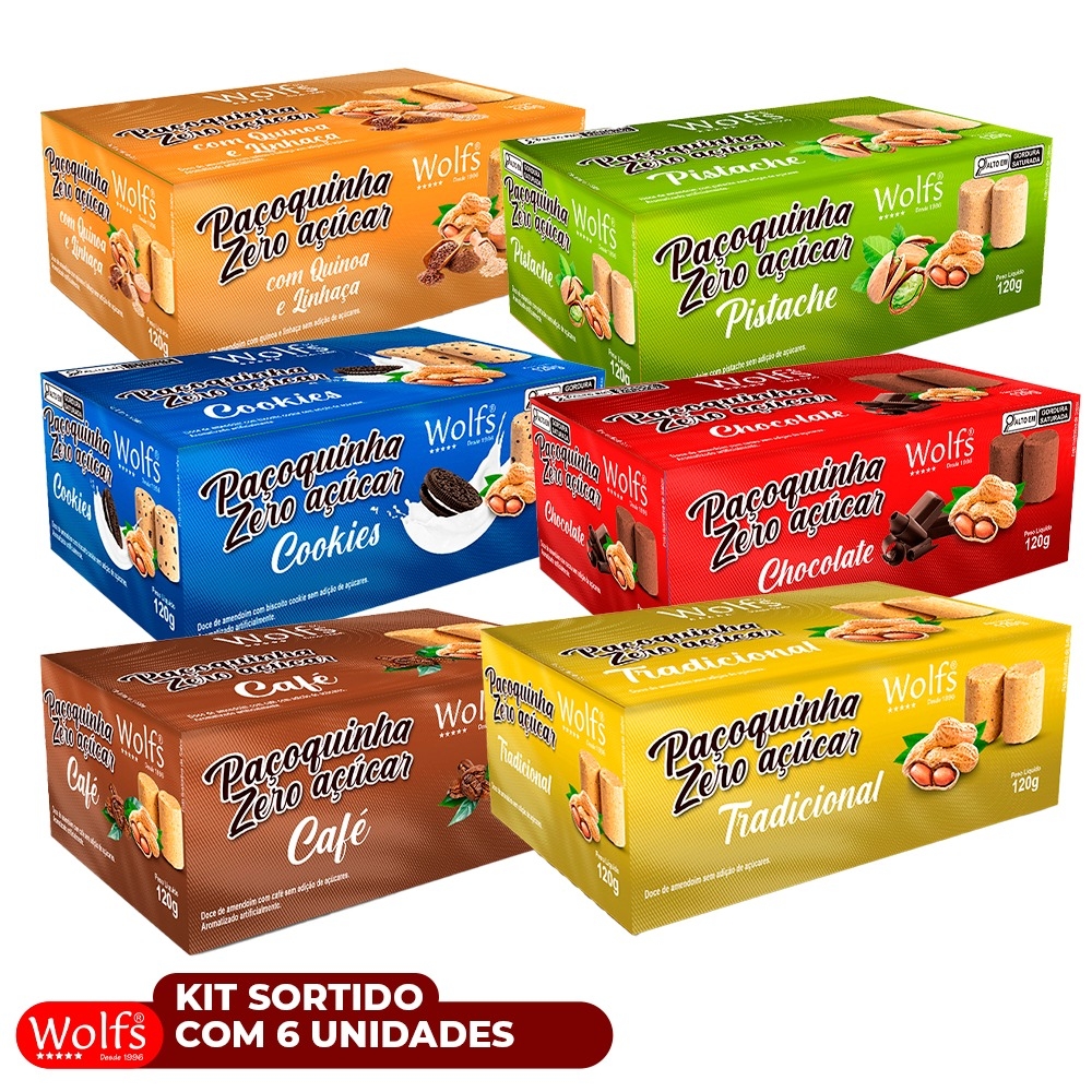 KIT SORTIDO COM 6 UNIDADES DE PACOCA ZERO ACUCAR DE 120G CADA