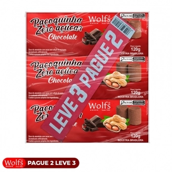 KIT PROMOCIONAL PAGUE 2 LEVE 3 DE PACOCA DE CHOCOLATE ZERO ACUCAR WOLFS
