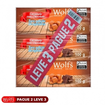 KIT PROMOCIONAL PAGUE 2 LEVE 3 DE CARAMELO COM CHOCOLATE ZERO ACUCAR WOLFS