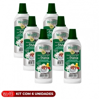KIT COM 6 UNIDADES DE ADOCANTES WOLFS COM STEVIA 100ML